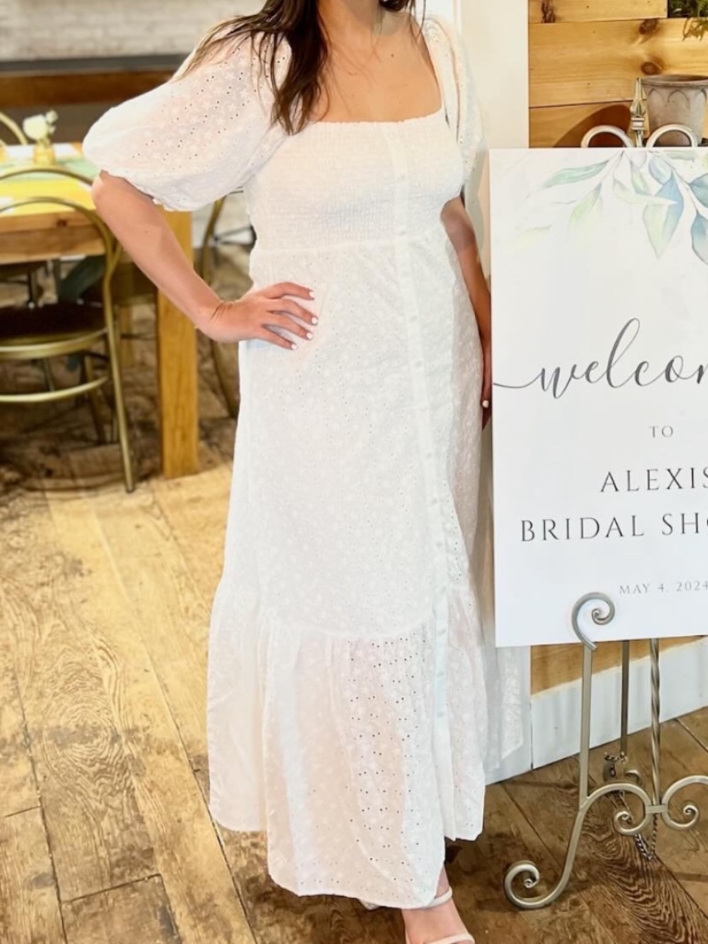 Worth Collective Floral Embroidered White Eyelet Maxi Dress